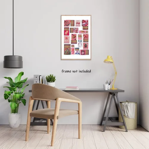 Vista 3 de Pósteres de Impresión en Lienzo de Caja de Cerillas Rosa Retro Preppy, Póster de Cerillas Femenino y Moderno, Arte Vintage de Librito de Cerillas