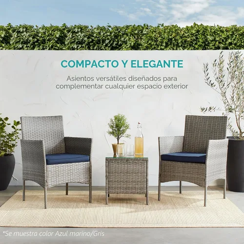 Vista 6 de Best Choice Products Juego de 3 piezas de mimbre para conversación al aire libre, muebles de patio que ahorran espacio para jardín con mesa