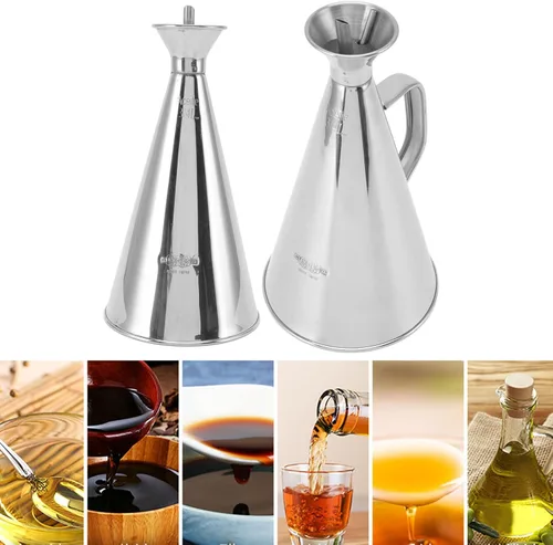 Vista 4 de TITA-DONG Botella dispensadora de aceite de acero inoxidable 304, olla de aceite de oliva con tapa y mango ergonómico, olla de aceite de cocina a
