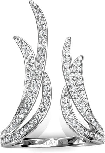 Vista 2 de Matashi - Anillo chapado en oro con elegantes detalles de cristal transparente, estilo abierto, joyería de moda