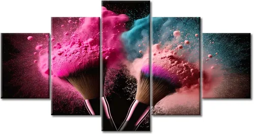 Vista 32 de Póster abstracto de labios de niña, cuadros dorados sobre lienzo, arte de pared, hermosos pósteres e impresiones en lienzo de 5 piezas, arte