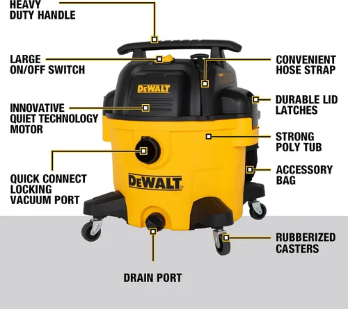 Vista 7 de DeWALT DXV09P - Aspiradora en húmedo y seco de 9 galones, color amarillo