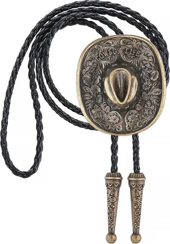 Vista 314 de Jeilwiy Corbata de bolo para hombre, corbata de vaquero occidental, collar de corbata de bolo dorado, corbata de cuero, corbata de Halloween