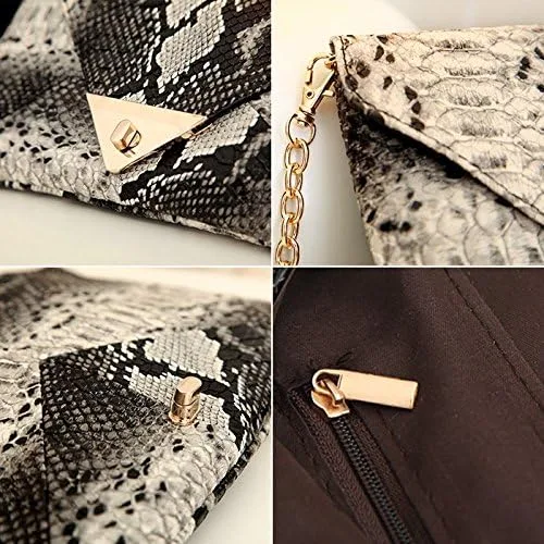 Vista 7 de Bolso de mano con diseño de piel de serpiente para mujer, bolso de hombro con cadena