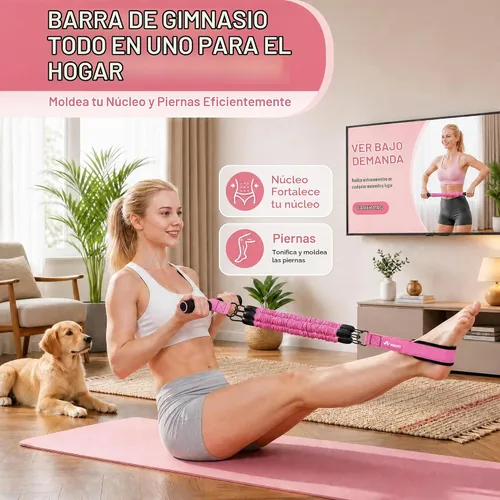 Vista 5 de WHATAFIT Pedal Resistance Band with Handles & Ankle Straps 3-Level Home Gym Rosa