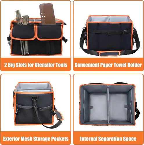 Vista 5 de Organizador grande para parrilla con soporte para toallas de papel, organizador de barbacoa para utensilios, condimentos, organizador de picnic