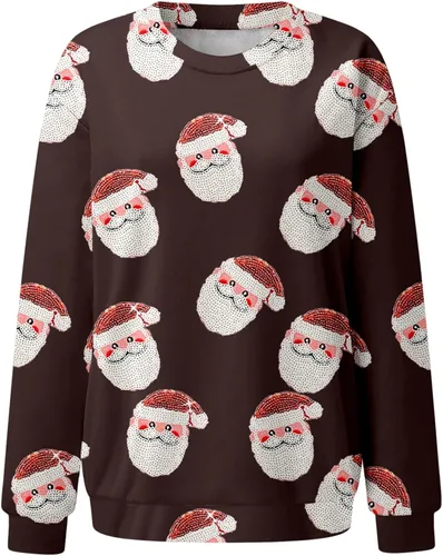 Vista 4 de Sudaderas de manga larga con cuello redondo para mujer, sudaderas de invierno de gran tamaño, trajes de Navidad