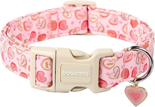 Vista 133 de DOGWONG Collar para perro de San Valentín, collar ajustable de algodón con corazón de caramelo azul, perfecto para perros pequeños a medianos