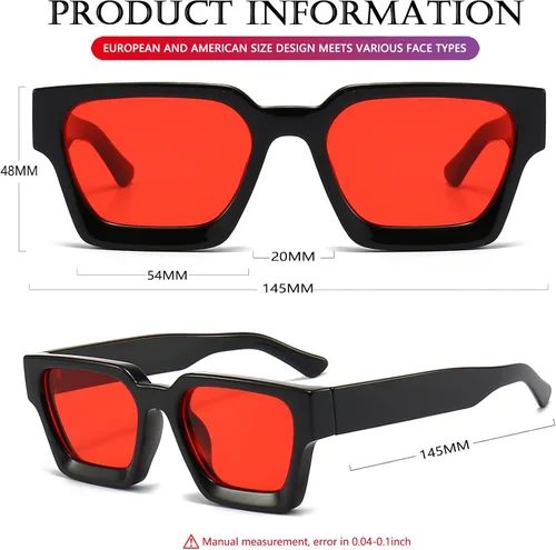 Vista 143 de AIEYEZO Gafas de sol cuadradas para mujeres y hombres, gafas de sol cuadradas con montura gruesa, estilo de diseñador simple