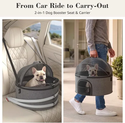 Vista 6 de Asiento de coche para mascotas a prueba de choques para gatos y Asiento de automóvil cerrado para mascotas a prueba de choques para gatos y perros