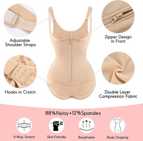 Vista 2 de MERYOSZ Fajas moldeadoras para mujer con control de abdomen, faja colombiana, faja moldeadora de cuerpo, cintura con cremallera, busto abierto, malla