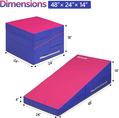 Vista 4 de Matladin Incline - Tapete de gimnasia con cuña de queso, 48 x 24 x 14 pulgadas, plegable, para niños y niñas, entrenamiento en casa