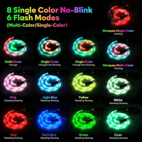 Vista 2 de YFbrite Correa de perro de 4 pies iluminada con 15 modos de parpadeo - Correa de perro LED súper brillante para perros pequeños, medianos y grandes