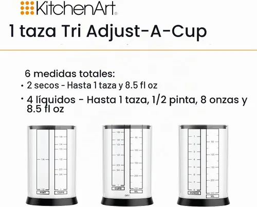 Vista 6 de KitchenArt Taza de Medición Ajustable Tri Adjust A-Cup de 1 Taza, Taza de Medición Ajustable de Vertido Fácil