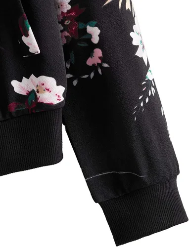 Vista 4 de Romwe Chaqueta bomber ligera con cremallera y estampado floral para mujer