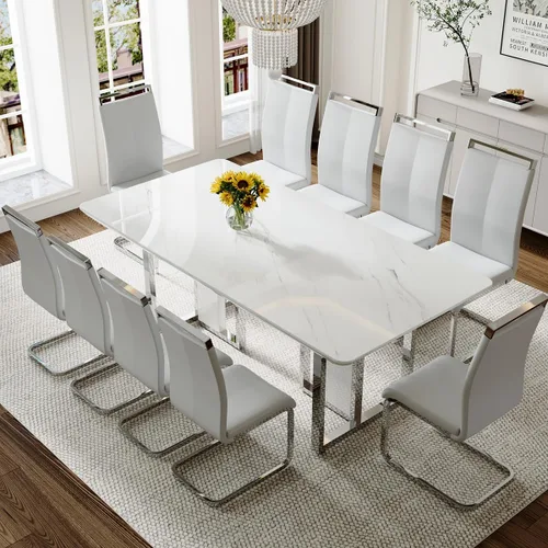 Vista 33 de Juego de mesa de comedor Marle blanca de 63 pulgadas para 4