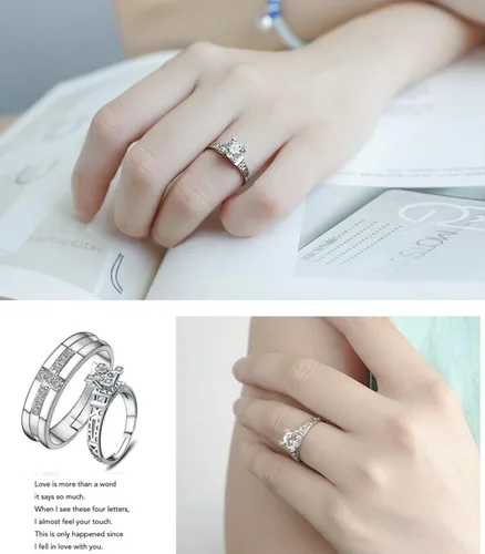 Vista 7 de Anillo de oro blanco estilo solitario Torre Eiffel con AAA redondo cúbico de cristal de circón de boda anillo de compromiso joyería de moda