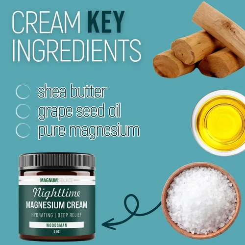 Vista 5 de Crema de magnesio nocturna – Alivio calmante y relajación, magnesio altamente concentrado para músculos y articulaciones – Aplicar en piernas o pies