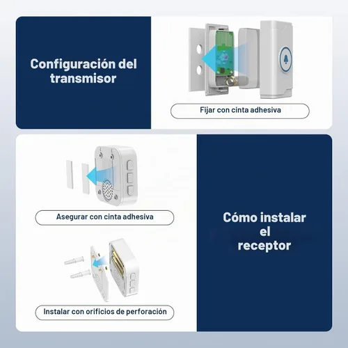 Vista 6 de SURFOU Timbre inalámbrico para puerta, impermeable, fácil de instalar - Alcance de 1300 pies, 55 melodías, 5 niveles de volumen ajustables - Luz LED