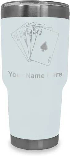 Vista 10 de LaserGram Vaso aislado al vacío de 20 onzas, tarjetas de póquer Royal Flush con grabado personalizado incluido (negro)