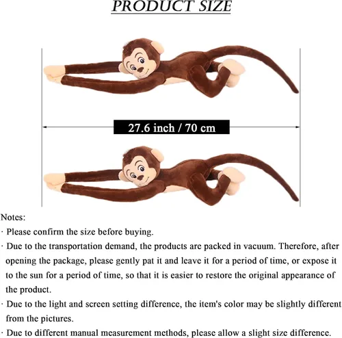 Vista 5 de zhidiloveyou 2 piezas de mono colgante de peluche de mono marrón de peluche para niños, 27.6 pulgadas
