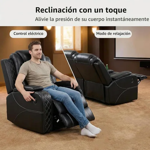 Vista 7 de Sofá reclinable de cuero con carga USB