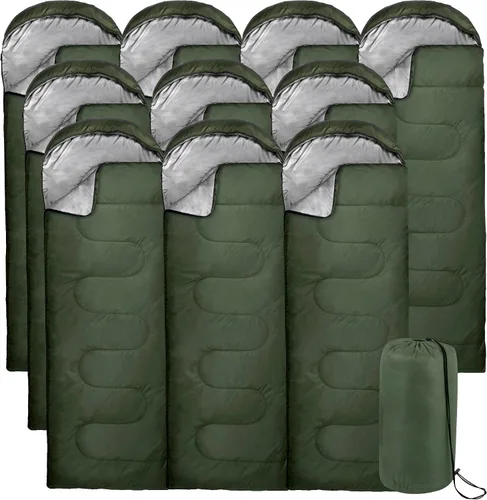 Vista 10 de Paquete de 10 sacos de dormir para adultos en clima frío a granel para personas sin hogar, 4 estaciones, cálidos o fríos, ligeros, para interiores