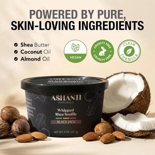 Vista 5 de Ashanti Naturals Mantequilla de karité batida perfumada Mantequilla corporal africana para hombres con aceite de coco y almendra