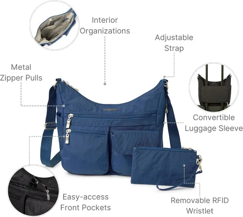 Vista 95 de Baggallini womens Everywhere Bagg Crossbody Women 11x9 Lightweight Nylon Hobo Water-resistant Travel Bag W/Rfid