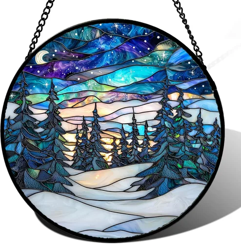 Vista 26 de DASTOLL Conjunto de 4 Piezas de Vidriera Manchada para Colgar en Ventanas, Tema de Flores Púrpuras, 16 cm - Atrapasoles de Tulipán para Puerta Juego