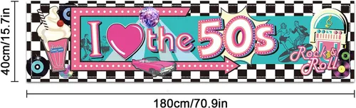 Vista 2 de Cartel de I Love The 50's – Decoraciones de fiesta temática de rock and roll de los años 50, fondo de pared para cabina de fotos, suministros