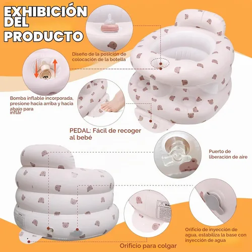 Vista 2 de Asiento de bebé inflable para bebés de 3 meses en adelante, asiento inflable de apoyo para bebé para sentarse, silla de bebé con bomba de aire