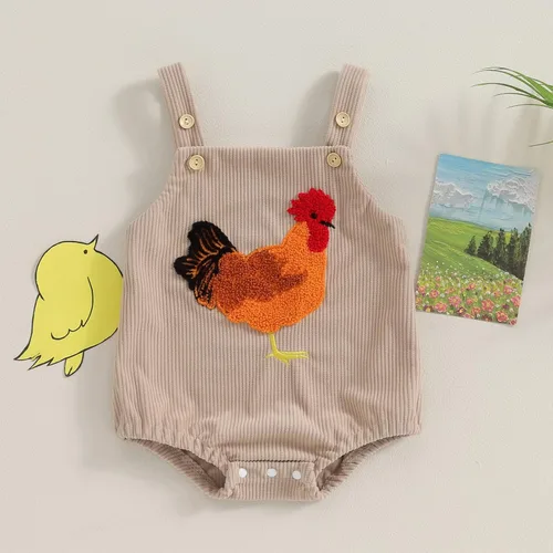 Vista 2 de Tsnbre Traje de verano para recién nacido, mameluco de pana, pollo, 0, 3, 6, 9, 12 meses