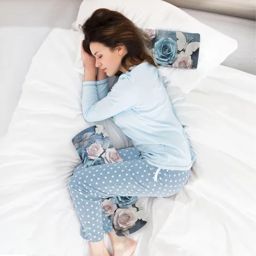 Vista 6 de Blue and White Roses Neck Pillow for Sleeping, Cervical Roll Memory Foam Pillows for Neck Pain Relief, Neck Support Round Pillows with Washable