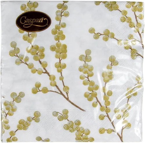 Vista 9 de Entertaining with Caspari Berry Branches - Servilletas de papel para cóctel, color blanco y dorado, paquete de 20