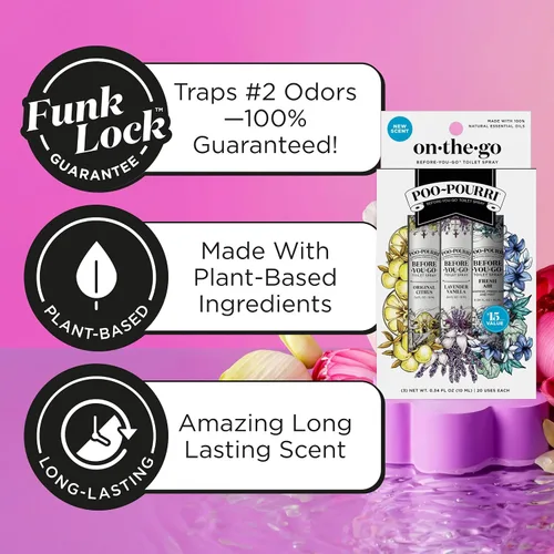 Vista 2 de Poo-Pourri Before-You-Go Spray para Inodoro, Artículos Esenciales de Viaje, 0.34 Fl Oz, Variedad In A Pinch Paquete de 3, Cada Uno Hasta 20 Usos