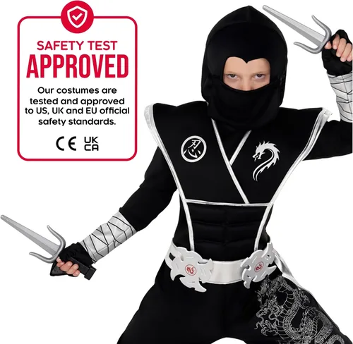 Vista 5 de Morph Disfraz de ninja para niños, disfraz de ninja de Halloween para niños, disfraz de ninja con accesorios