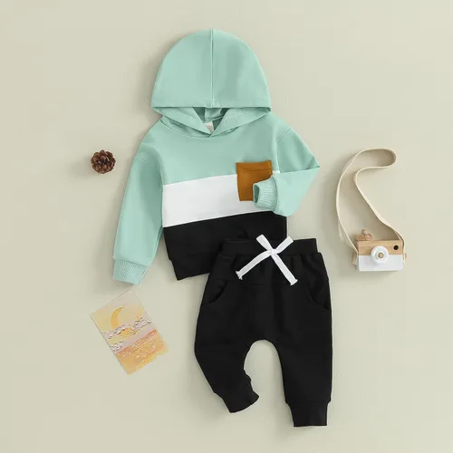 Vista 2 de Ropa de otoño e invierno para bebé niño, con capucha, de manga larga, a rayas, pantalones elásticos para recién nacidos