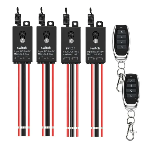 Vista 12 de Interruptor de control remoto de 12 V, mini interruptores inalámbricos de 2 vías, relé CC de 12 V/24 V/48 V/10 A con alcance largo de 328 pies