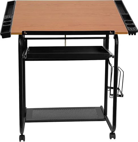 Vista 7 de Flash Furniture Swanson - Mesa de dibujo ajustable con marco negro y ruedas de doble rueda, color cereza