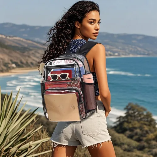 Vista 3 de MAY TREE Mochila Transparente Aprobada para Estadios para Mujeres y Hombres, Bolsa Transparente para Eventos, Negro, Grande