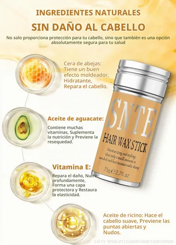 Vista 3 de Samnyte Barra de cera para el cabello Flyaway, barra domadora de cabello Fly Away para cabello de bebé, barra de acabado de cabello funciona en 3