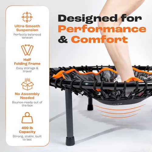 Vista 2 de MXL FIT Bounce PRO Bungee Rebounder - Premium Indoor Mini Trampoline for Adults, Silent Low-Impact Bounce, Half-Folding with Foldable Steel Legs &
