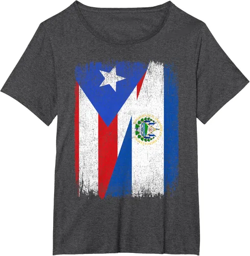 Vista 22 de Camiseta Half Puerto Rico El Salvador Flag Orgullo Salvadoreño Roots