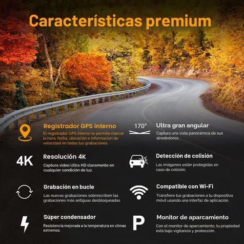 Vista 2 de RexingUSA V1-4K Ultra HD GPS Dash Cam 2.4" LCD, Wi-Fi, gran angular de 170°, sensor G, WDR, grabación en bucle, supercondensador, aplicación móvil