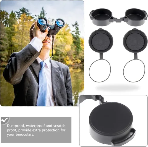 Vista 9 de 3 piezas de goma objetivo cubierta ocular Flip- Cubierta de alcance abierto para binoculares telescopio accesorios (negro)