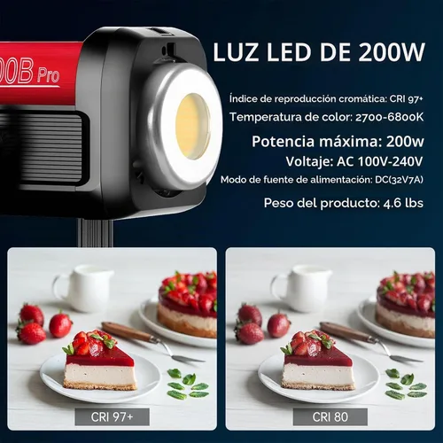 Vista 5 de GVM - Kit de iluminación continua de luz de estudio LED de 200 W para control de red de malla Bluetooth/DMX, 45400lux/3.3 ft con grabación de video