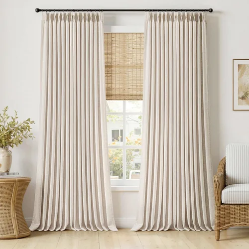 Vista 54 de MIULEE Cortinas de lino gruesas con pinzas plegadas de 96 pulgadas de largo, 2 paneles para sala de estar y dormitorio, cortinas de ventana Natural