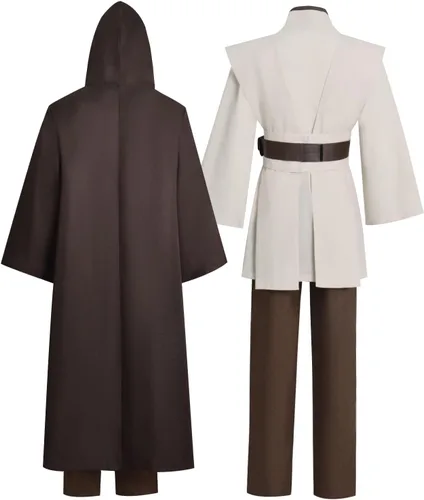 Vista 5 de Disfraz de cosplay para hombre, túnica blanca con capucha, bata, uniforme de Halloween Conjunto completo blanco