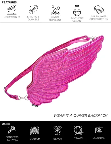 Vista 4 de Fydelity Quiver Wings - Mochilabandolera cruzada para mujer, bolsa de festival para mujer, bolsa de rave, bolsa cruzada retro, linda riñonera